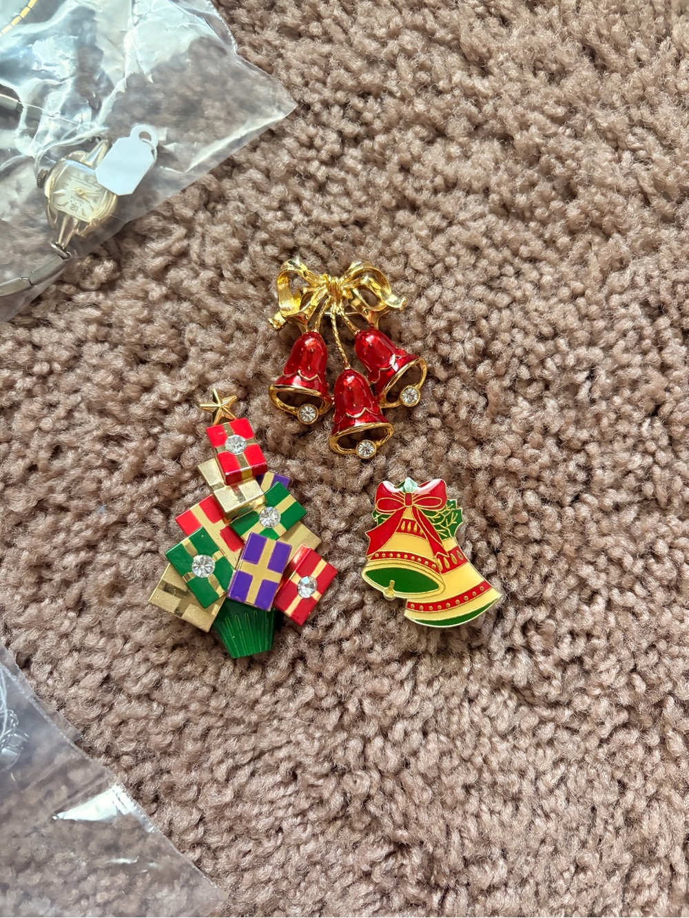 Festive Red & Gold Bell Brooch Set - Women Jewelry Brooches